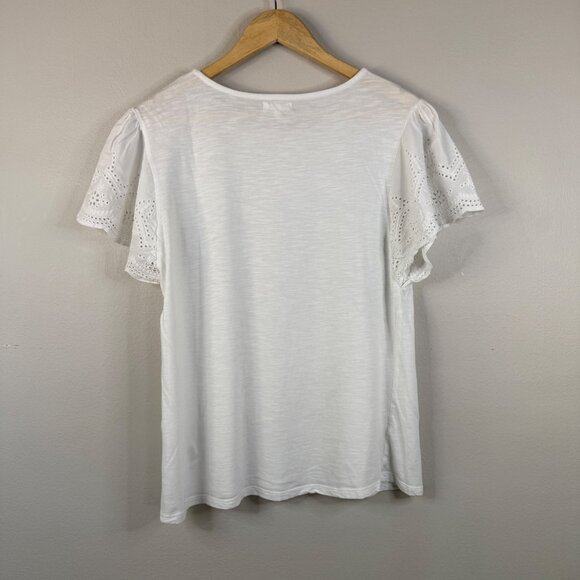 Maurice's Eyelet Flutter Sleeve Cotton Women's White Top Size L - Picture 2 of 9